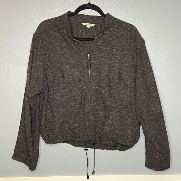 Max Studio London Zip Front Utility Jacket Charcoal Drawstring Hem Pocket M - Picture 3 of 6